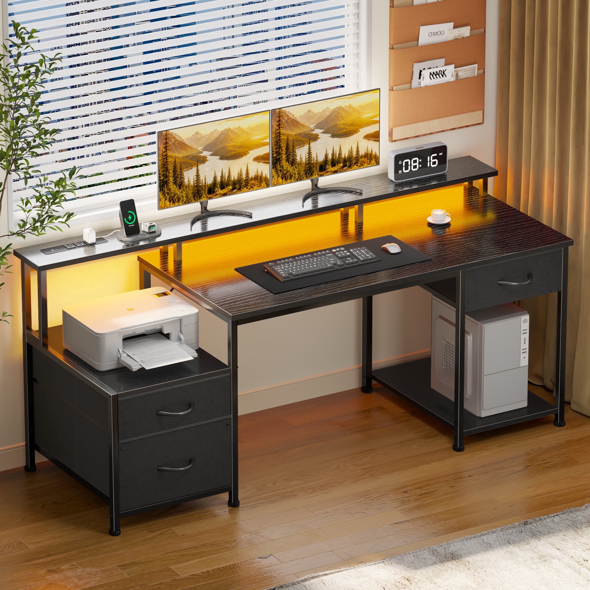 Satifur 55 Inch Computer Desk with Power Outlet (3 AC+1 USB+1 Type-C ...