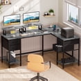 thumbnail image 1 of Satifur 59" L-Shaped Desk with Power Outlets, 4 Fabric Drawers & 2 Monitor Stands, Convertible Two Person Home Office Desk,Gray, 1 of 8