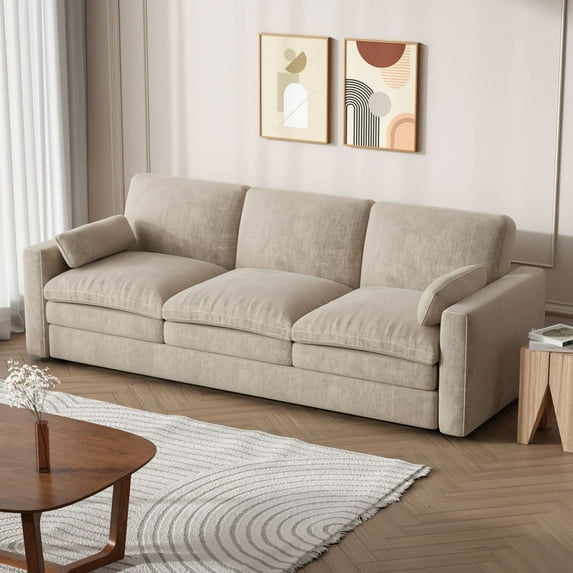 Satifur 89" Sofa Couch for Living Room, Modern Deep Seat Couch with Wide Armrest, 3 Seater, Beige
