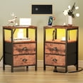 thumbnail image 1 of Satifur Bedside Table with Charging Station,Set of 2 LED Nightstand with 2 Fabric Drawers,Rustic Brown, 1 of 9