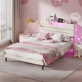 thumbnail image 1 of Satifur Beige Fine Linen Fabric Bed Frame with LED Lights & Charge Station, Queen Size Bed Frame with Upholstered Headboard, No Box Spring Needed, 1 of 10