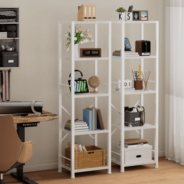 Satifur Bookshelf Bookcase Organizer with 5 Shelves for Living Room Bedroom Kitchen Garage 47.9" H, White