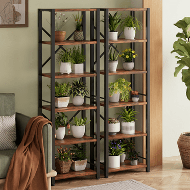 Satifur Bookshelf Bookcase Organizer with 6 Shelves for Living Room Bedroom Kitchen Garage 47.9"H,Rustic Brown