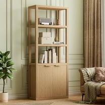 Satifur Bookshelf and Bookcase with Door, Floor Standing 5-Tier Shelf Display Storage Shelves, Tall Bookcases for Home Office, Living Room