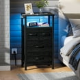 thumbnail image 1 of Satifur Chest of Drawers with Charging Station,LED Nightstand with 4 Fabric Storage Drawers, Black Oak, 1 of 8