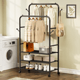 thumbnail image 1 of Satifur Clothes Rack with 3 Tiers Storage Shelves, Clothing and Shoes Racks, Garment Rack with Wheels, Multi-functional Double Rod Hanging Rack, Black, 1 of 8