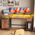 thumbnail image 1 of Satifur Computer Desk with 4 Drawers, 60 Inch Reversible Desk with Led Lights & Power Outlet, Home Office Desk with File Drawer & Monitor Stand, Rustic Brown, 1 of 9