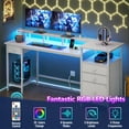 thumbnail image 1 of Satifur Computer Desk with 4 Drawers, 60 Inch Reversible Desk with Led Lights & Power Outlet, Home Office Desk with File Drawer & Monitor Stand, White, 1 of 8