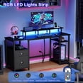 thumbnail image 1 of Satifur 61" Reversible 2-Tier Computer Desk with Power Outlet, LED Lights, File Cabinet & Storage Shelves,Black, 1 of 9