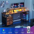 thumbnail image 1 of Satifur 61" Reversible 2-Tier Computer Desk with Power Outlet, LED Lights, File Cabinet & Storage Shelves,Rustic Brown, 1 of 9