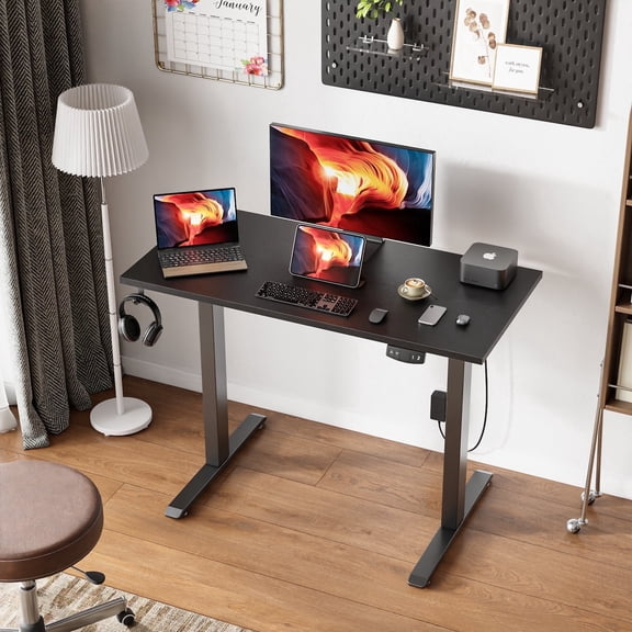 Satifur Electric Standing Desk 40", Ergonomic Computer Desk with Memory Preset, Height Adjustable Sit Stand Desk with Hooks & Storage, Black