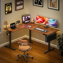 Satifur Electric Standing Desk 63" L-Shaped, Ergonomic Computer Desk with Memory Preset, Height Adjustable Sit Stand Desk with Hooks & Storage, Rustic