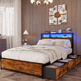 thumbnail image 1 of Satifur Full Bed Frame with 6 Storage Drawers, Metal Platform Bed Frame with 2-Tier Storage Headboard & LED, Built in Charging Station, Noise-Free, No Box Spring Needed, Rustic Brown, 1 of 11