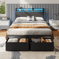thumbnail image 1 of Satifur Full Bed Frame with 2 Drawers & Storage Headboard, Platform Metal Bed with Charging Station, No Box Spring Needed, Rustic Grey, 1 of 10