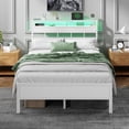 thumbnail image 1 of Satifur Full Bed Frames with Charging Station and LED Lights, Full Size Platform Bed with Wood Headboard & 2-Tier Storage Shelves, No Box Spring Needed, White, 1 of 9