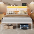 thumbnail image 1 of Satifur Full Size Bed Frame with Upholstered Headboard & Shelf, LED Lights & USB Charging Station, White, 1 of 8