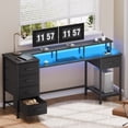 thumbnail image 1 of Satifur Gaming Desk with LED Lights & Power Outlets, 55" Computer Desk with 5 Fabric Drawers & Open Storage, Reversible Home Office Desk,Carbon Fiber Black, 1 of 9