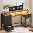 thumbnail image 1 of Satifur Gaming Desk with LED Lights & Power Outlets, 47" Computer Desk with 5 Fabric Drawers & Open Storage, Reversible Home Office Desk,Retro Brown, 1 of 10