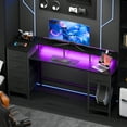 thumbnail image 1 of Satifur Gaming Desk with LED Lights & Power Outlets, 55" Computer Desk with 5 Fabric Drawers & Open Storage, Reversible Home Office Desk,Black, 1 of 9