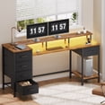 thumbnail image 1 of Satifur Gaming Desk with LED Lights & Power Outlets, 55" Computer Desk with 5 Fabric Drawers & Open Storage, Reversible Home Office Desk,retro Brown, 1 of 9