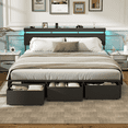 thumbnail image 1 of Satifur King Size Bed Frame with 3 Drawers & LED Lights & Charging Station, Beds with Headboard & 10.10" Under Bed Storage, No Box Spring Needed, Easy Assembly, Black, 1 of 10