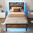 thumbnail image 1 of Satifur LED Bed Frame Twin Size with Charging Station, Platform Metal Bed Frame with Storage Headboard, No Box Spring Needed, Noise-Free, 1 of 11