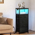 thumbnail image 1 of Satifur LED Dresser for Bedroom with Charging Station, 5 Fabric Drawers Tall Nightstand Open Shelf, Black Oak, 1 of 9
