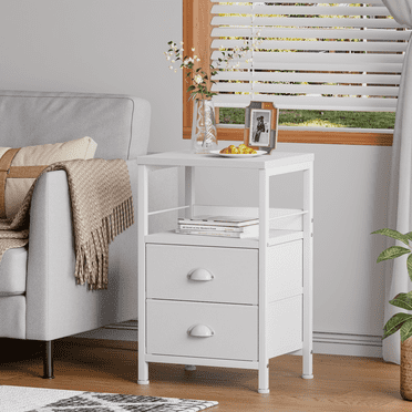 Satifur Nightstand with Drawers & Shelf Bedside End Table for Bedroom,White