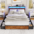 thumbnail image 1 of Satifur Queen Bed Frame with 6 Storage Drawers, Metal Platform Bed Frame with 2-Tier Storage Headboard & LED, Built in Charging Station, Noise-Free, No Box Spring Needed, Rustic Brown, 1 of 11