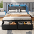 thumbnail image 1 of Satifur Queen Bed Frame with 2 Drawers & Storage Headboard, Platform Metal Bed with Charging Station, No Box Spring Needed, Rustic Grey, 1 of 10