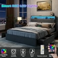 thumbnail image 1 of Satifur Queen Bed Frame with Storage Headboard, Platform Bed with 4 Drawers, Rivet Upholstered Bed Frame with LED Lights & Charging Station, Dark Grey, 1 of 12