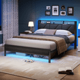 thumbnail image 1 of Satifur Queen Bed Frame with Upholstered Storage Headboard, Metal Platform Bed Station with Charging Station & LED, Noise-Free.No Box Spring Needed, 1 of 9