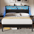 thumbnail image 1 of Satifur Queen Size Bed Frame with 2 Storage Drawers Headboard, LED & Charging Station, Black oack, 1 of 8
