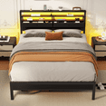 thumbnail image 1 of Satifur Queen Size Bed Frame with 2 Storage Drawers Headboard, LED & Charging Station, Black oack, 1 of 11