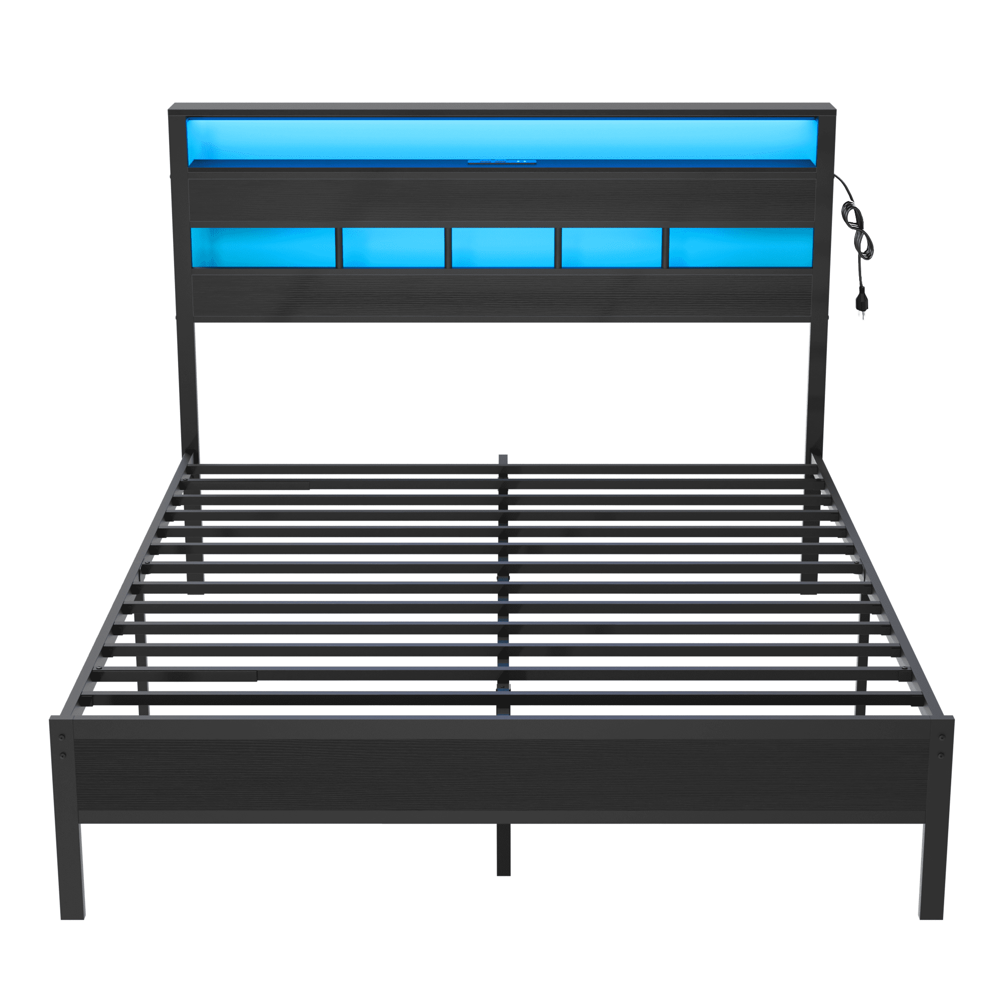 Satifur Queen Size Bed Frame with Upholstered Storage Headboard and LED