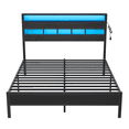 Satifur Queen Size Bed Frame with Upholstered Storage Headboard and LED