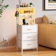 Satifur Tall Nightstand with Charging Station and LED Lights, Bedside