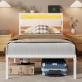 thumbnail image 1 of Satifur Twin Size Bed Frame with Storage Headboard Shelf, LED Bed Platform with USB Charging Station, White, 1 of 8
