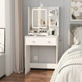 thumbnail image 1 of Satifur Vanity Desk with Mirror & Lights, GRWM Vanity with Drawers & Storage Shelves, Makeup Dressing Table with Charging, White, 1 of 10
