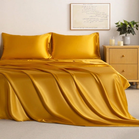 Satin 4-Piece Bedding Set – Golden Brown, Wrinkle-Resistant And Silky Soft