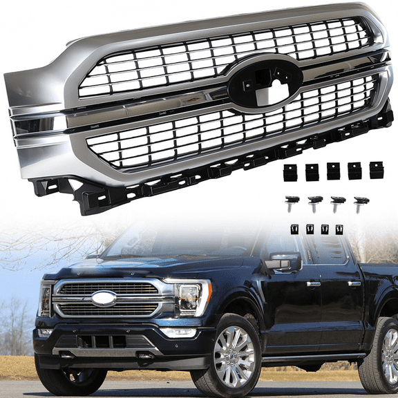 Satin Aluminum Front Bumper Grille For Ford F-150 F150 Limited 2021 2022 2023