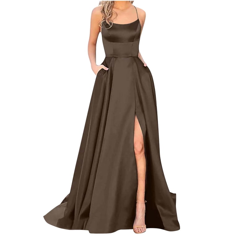 slim fit dress slacks Maisy Cutout High Slit Satin Formal Dress main image 1