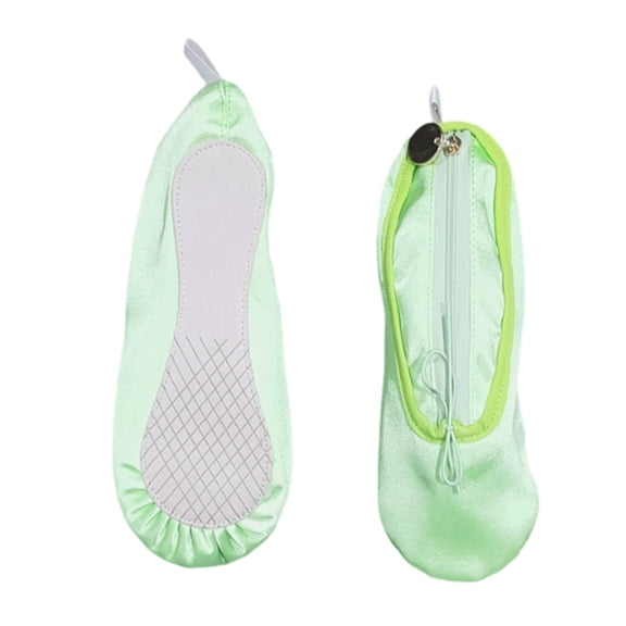 Satin Ballet Slipper Pencil Case Cosmetic Storage Pouch Zipper Closure Soft Lining Flat Shoe Shape Design