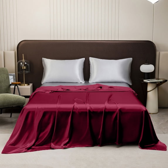 Satin Bed Sheet Silk Like Luxury, Easy Care Wrinkle Resistant Bedding for Home Hotel, Breathable Cooling Top Sheet 170x230cm, Machine Washable Fade Proof, Body Face Friendly Soft Mattress Cover