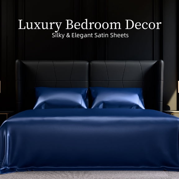 Satin Bed Sheets, King Size Sheets Set, 4 Pcs Silky Bedding Set with 15 Inches D