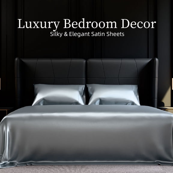 Satin Bed Sheets, King Size Sheets Set, 4 Pcs Silky Bedding Set with 15 Inches D