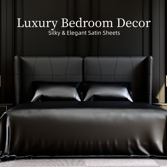Satin Bed Sheets, King Size Sheets Set, 4 Pcs Silky Bedding Set with 15 Inches D