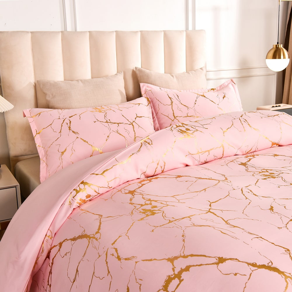 Walmart Satin Bedding Set Pink Gold Marble 3 Pcs Queen Duvet Cover Set with Zipper Ties Walmart
