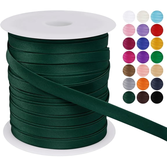 Satin Bias Tape Double Fold 2/5 Inch x 55 Yards, for Sewing, Polyester Quilt Binding Tape, Piping Trim Fabric Hemming, Seaming, DIY Crafts (Dark Green) Dark Green inch Yards