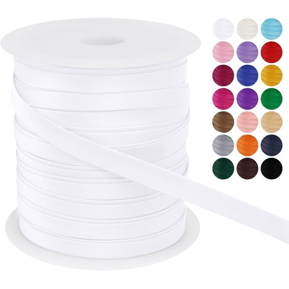 Satin Bias Tape Double Fold 2/5 Inch x 55 Yards, for Sewing, Polyester Quilt Binding Tape, Piping Trim Fabric Hemming, Seaming, DIY Crafts (White) White inch Yards